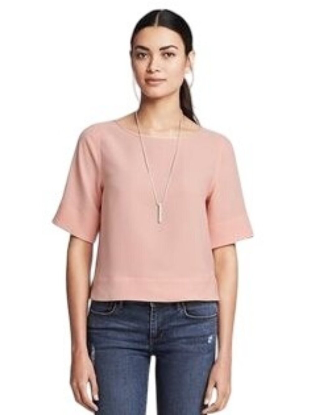Banana Republic Pink Cropped Open Back Blouse | Small